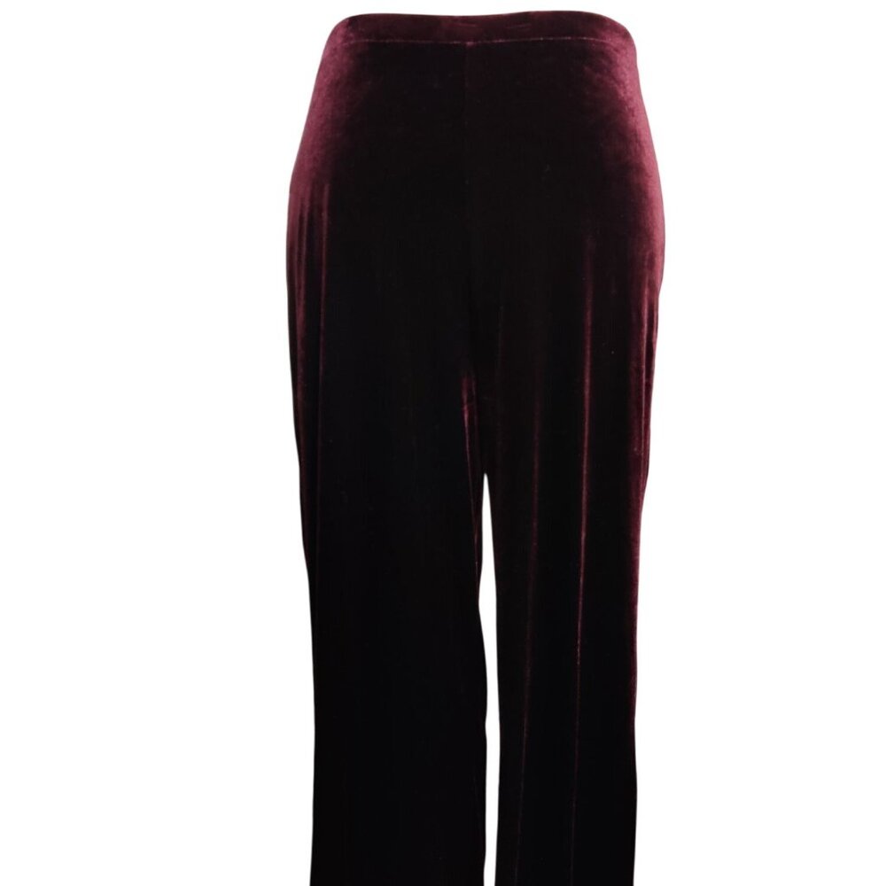 George L Womens Pants Red Bordeaux Smooth Velvet Wide Leg Stretch Pull On Lounge